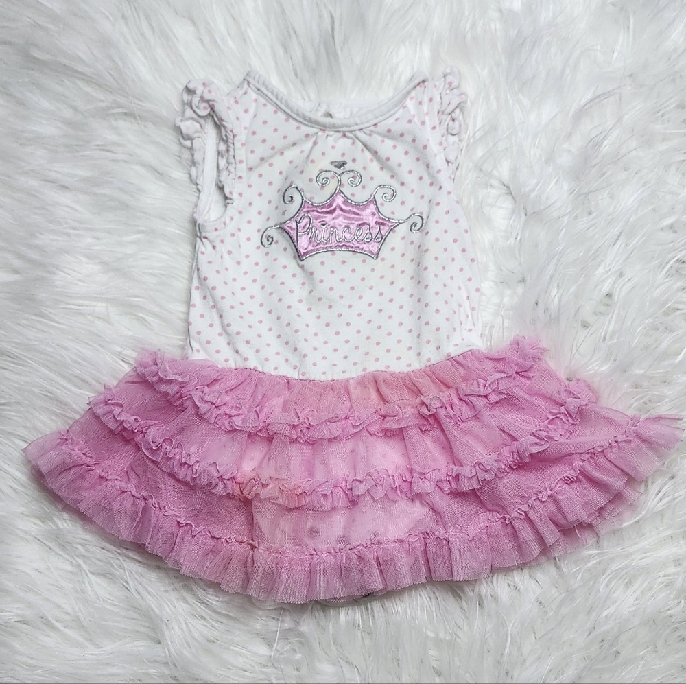 Baby GLAM Princess Onsie w/Tutu Skirt pink and white Polka dot and ruffles 9 mos